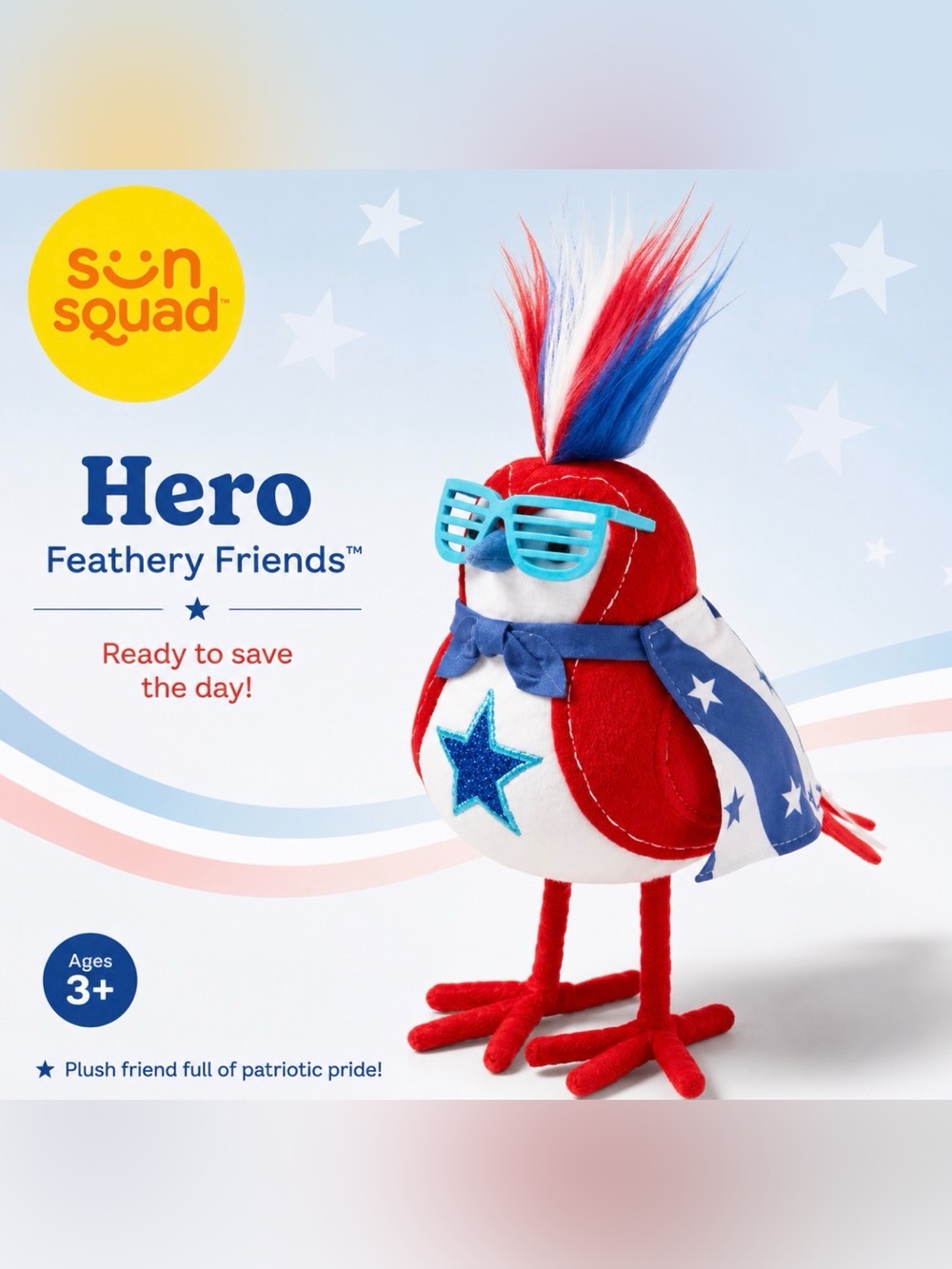 “Hero”Feathery Friends Plush Bird by Sun Squad Patriotic NWT 4th